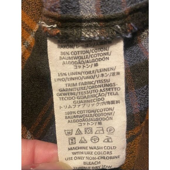 Free People Women’s M Plaid Button Down Shirt Top Linen Cotton Blend Boho - Picture 6 of 6